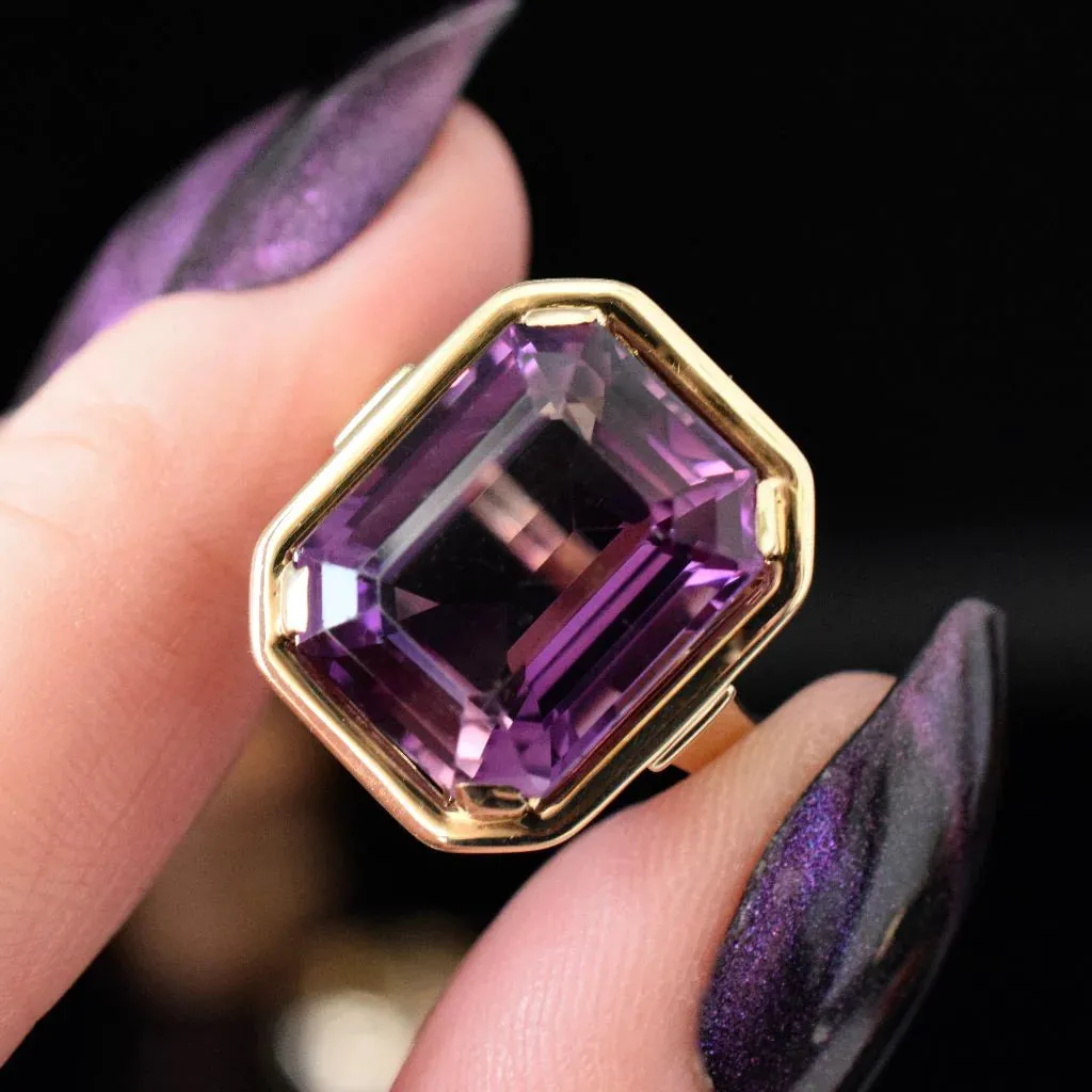 Natural Emerald Cut Amethyst Solitaire Cocktail Vintage  Rings - 14k Gold Vermeil Rings