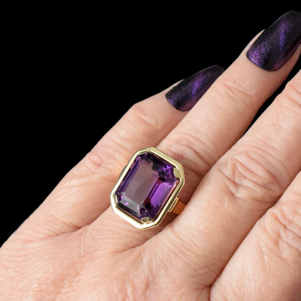 Natural Emerald Cut Amethyst Solitaire Cocktail Vintage  Rings - 14k Gold Vermeil Rings