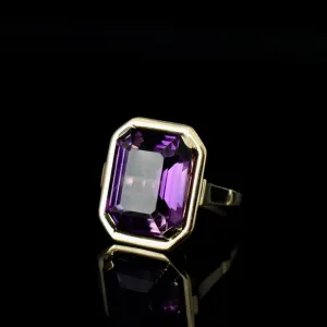 Natural Emerald Cut Amethyst Solitaire Cocktail Vintage  Rings - 14k Gold Vermeil Rings