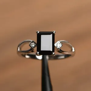 Natural Emerald Cut Black Onyx Promise Statement Rings  - 925 Sterling Silver Ring