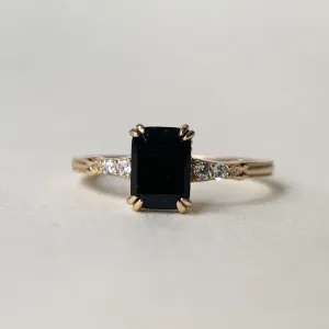 Natural Emerald Cut Prong Set Black Onyx Solitaire Vintage Rings - 14k Gold Vermeil Ring