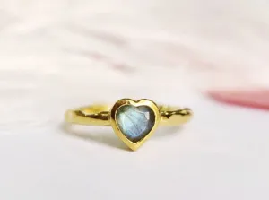 Natural Heart Cut Labradorite Bezel Set Solitaire  Ring - 14k Gold Vermeil Rings