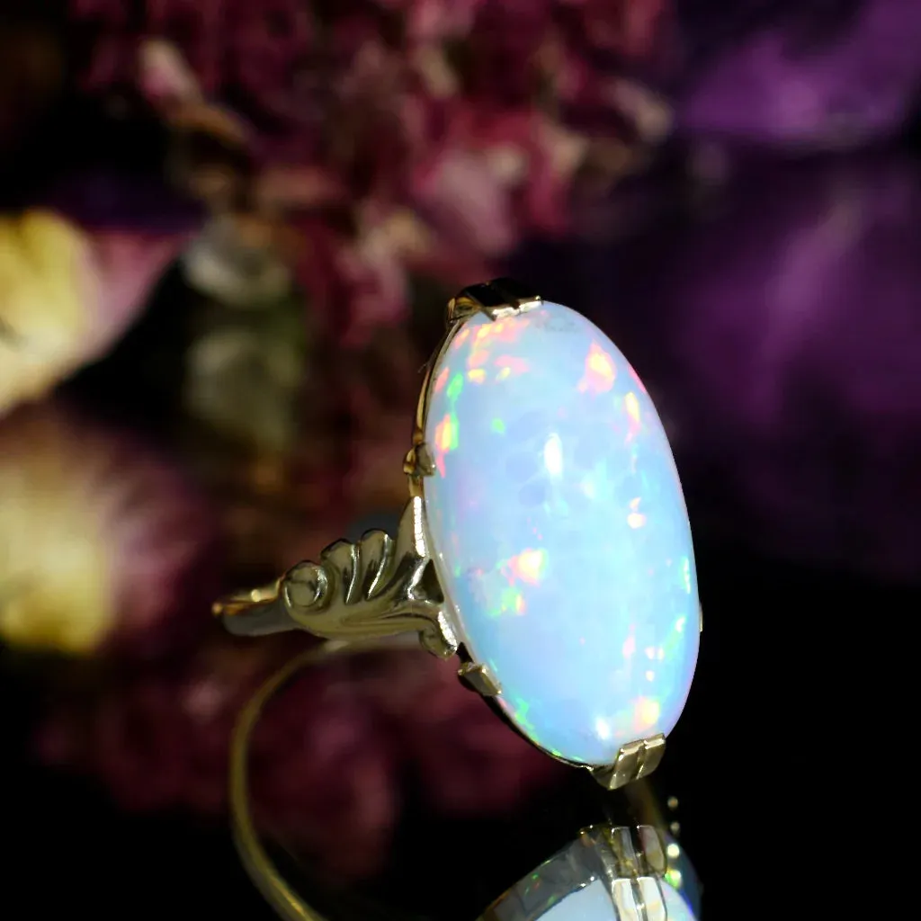 Natural Oval Cut Lab Ethiopian Opal Vintage Statement Rings For Women - 14k Gold Vermeil Rings