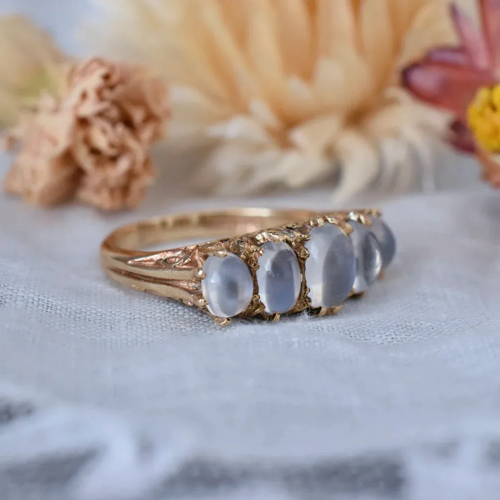 Natural Oval Cut Rainbow Moonstone Half Eternity Vintage Promise Ring - 14k Gold Vermeil Rings