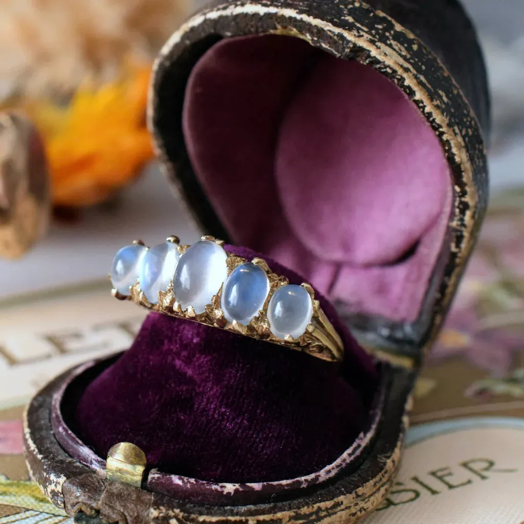 Natural Oval Cut Rainbow Moonstone Half Eternity Vintage Promise Ring - 14k Gold Vermeil Rings