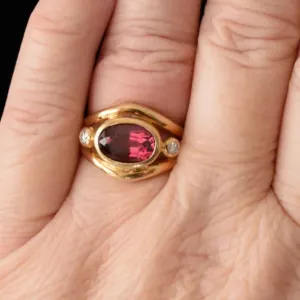 Natural Oval Cut Red Garnet Three Stone Promise Rings - 14k Gold Vermeil Rings