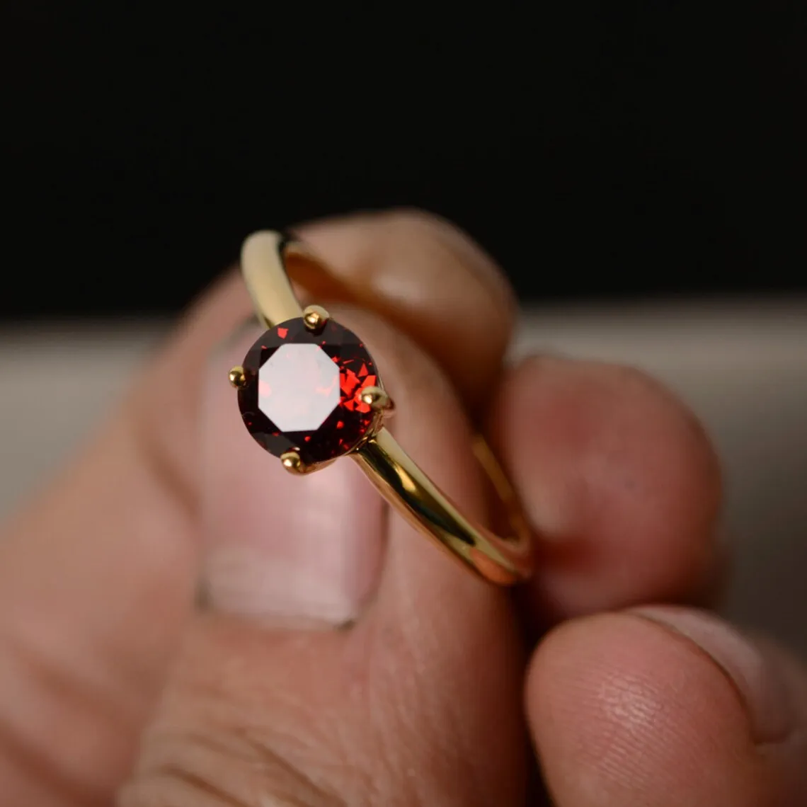 Natural Round Cut Garnet Solitaire 14k Gold Vermeil Rings