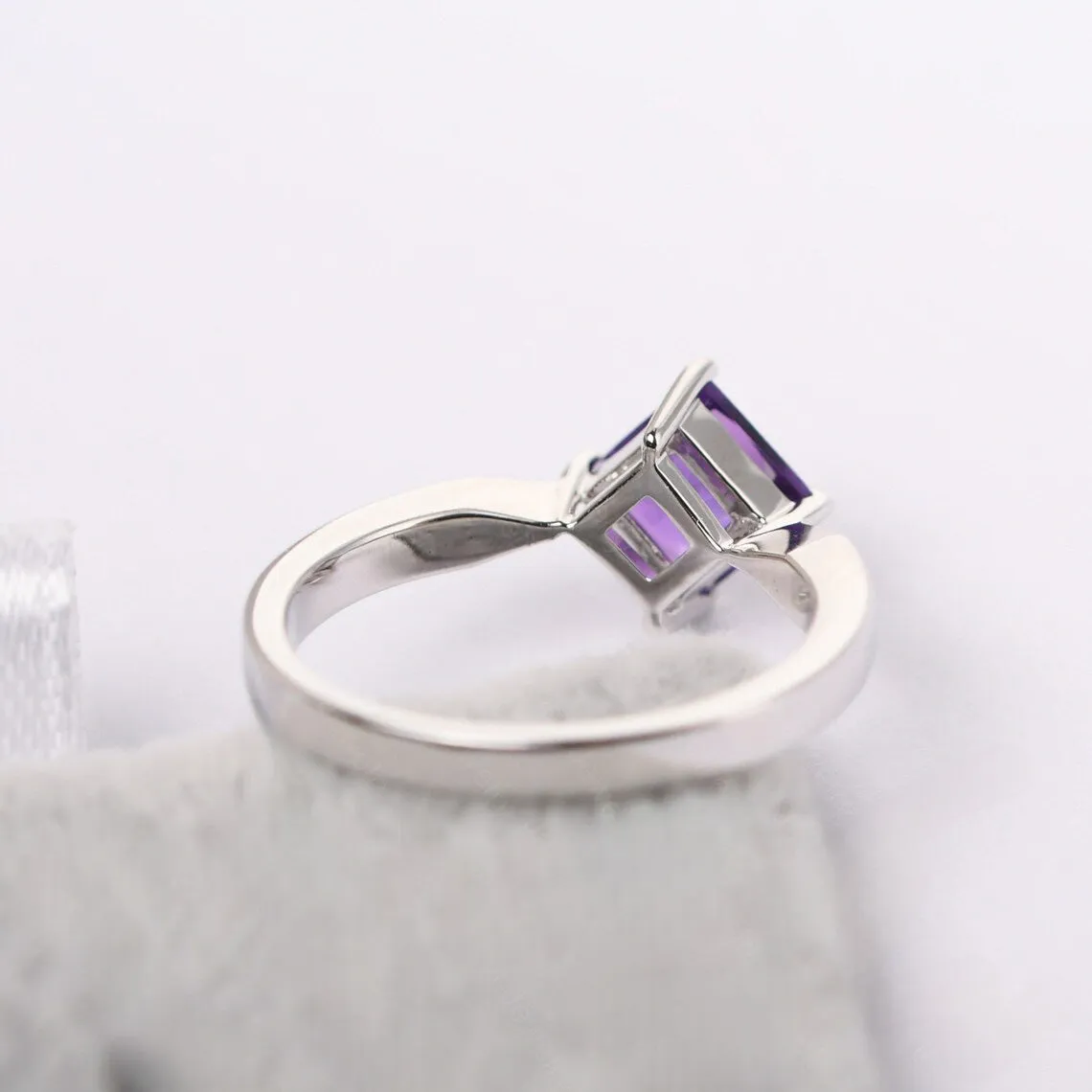 Natural Square Cut Amethyst Engagement Ring - 925 Sterling Silver Ring