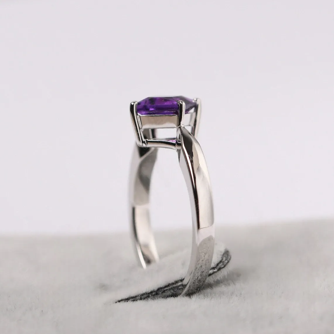 Natural Square Cut Amethyst Engagement Ring - 925 Sterling Silver Ring