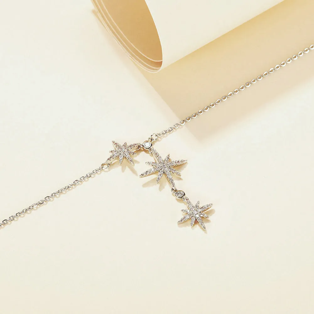 Nehzus JewelryTemperament Versatile Octagonal Star Tassel Inlaid Zircon Copper Clavicle Chain Tide