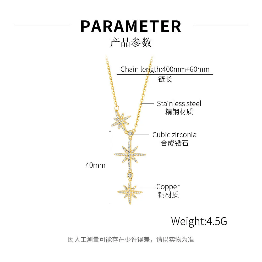 Nehzus JewelryTemperament Versatile Octagonal Star Tassel Inlaid Zircon Copper Clavicle Chain Tide