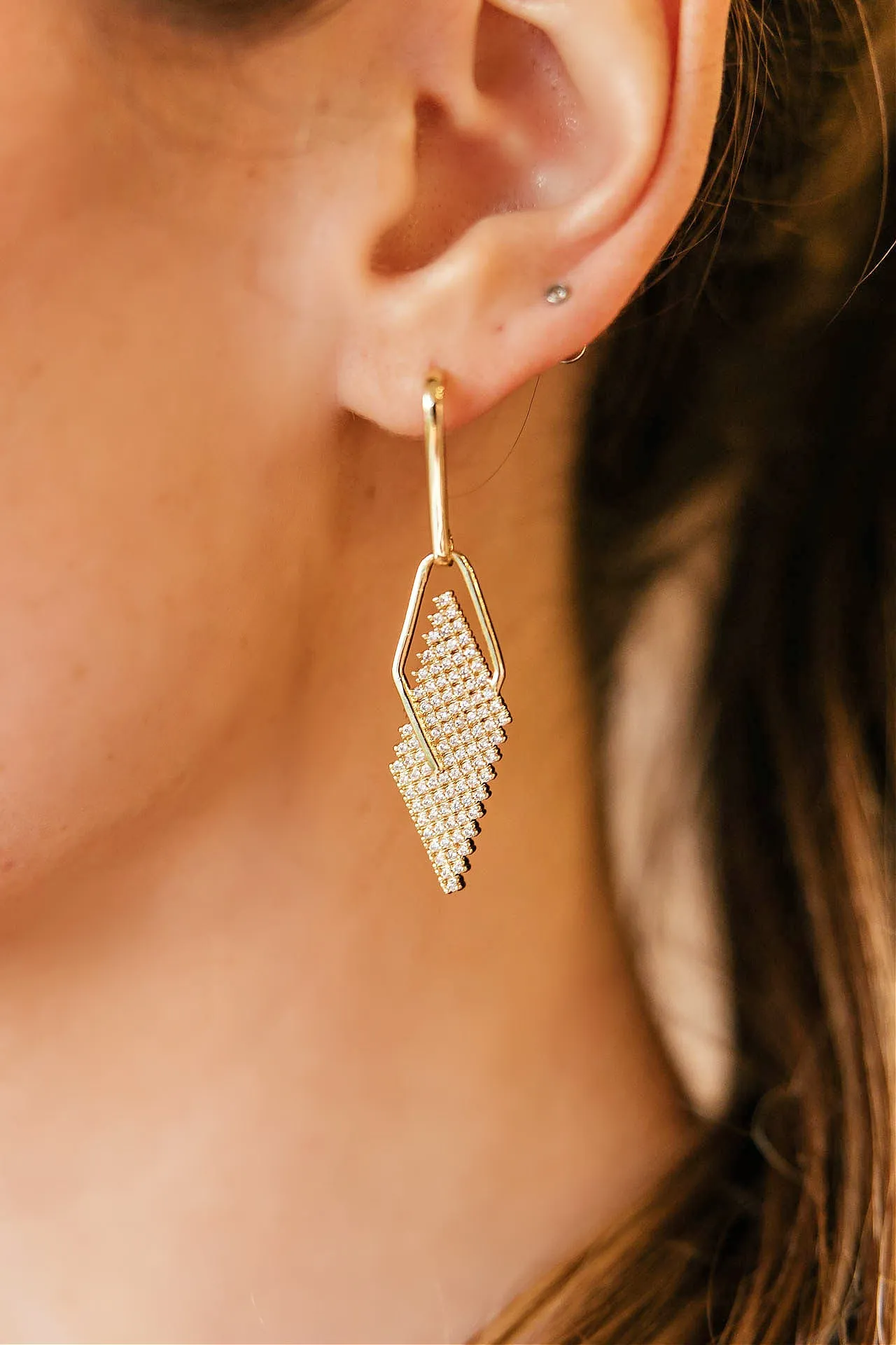 NEW!! 18k Gold Plated Geometric Dangle Earrings