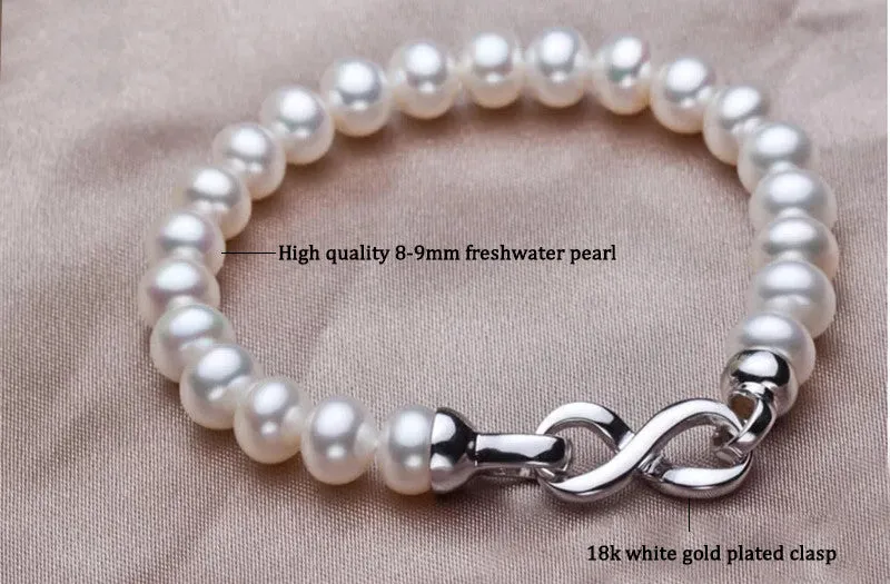 New fashion charm bracelet for women top quality 8-9mm natural freshwater pearl bracelet 17.5cm