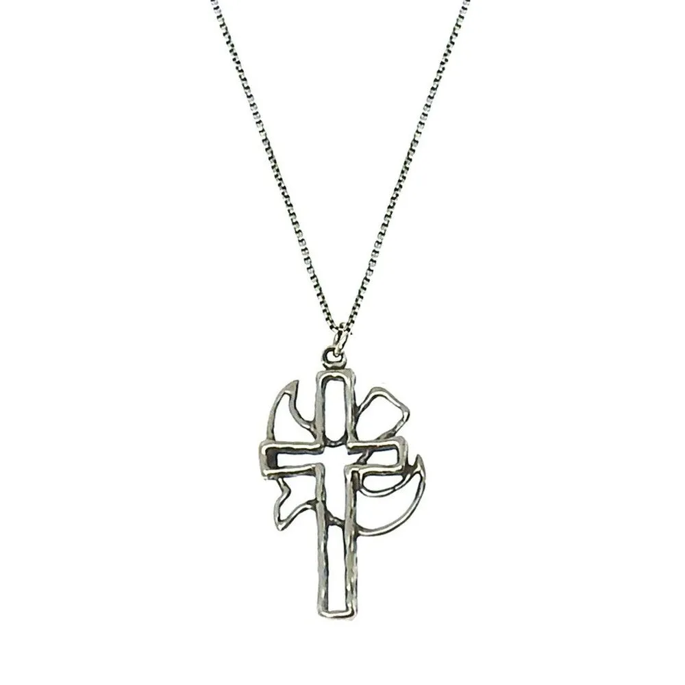 Open Cross and Dove Necklace