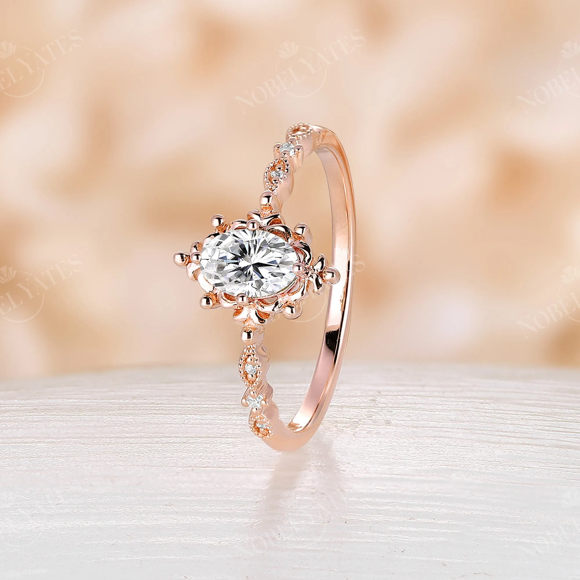 Oval Shape Moissanite Rose Gold Filigree Engagement Ring Vintage