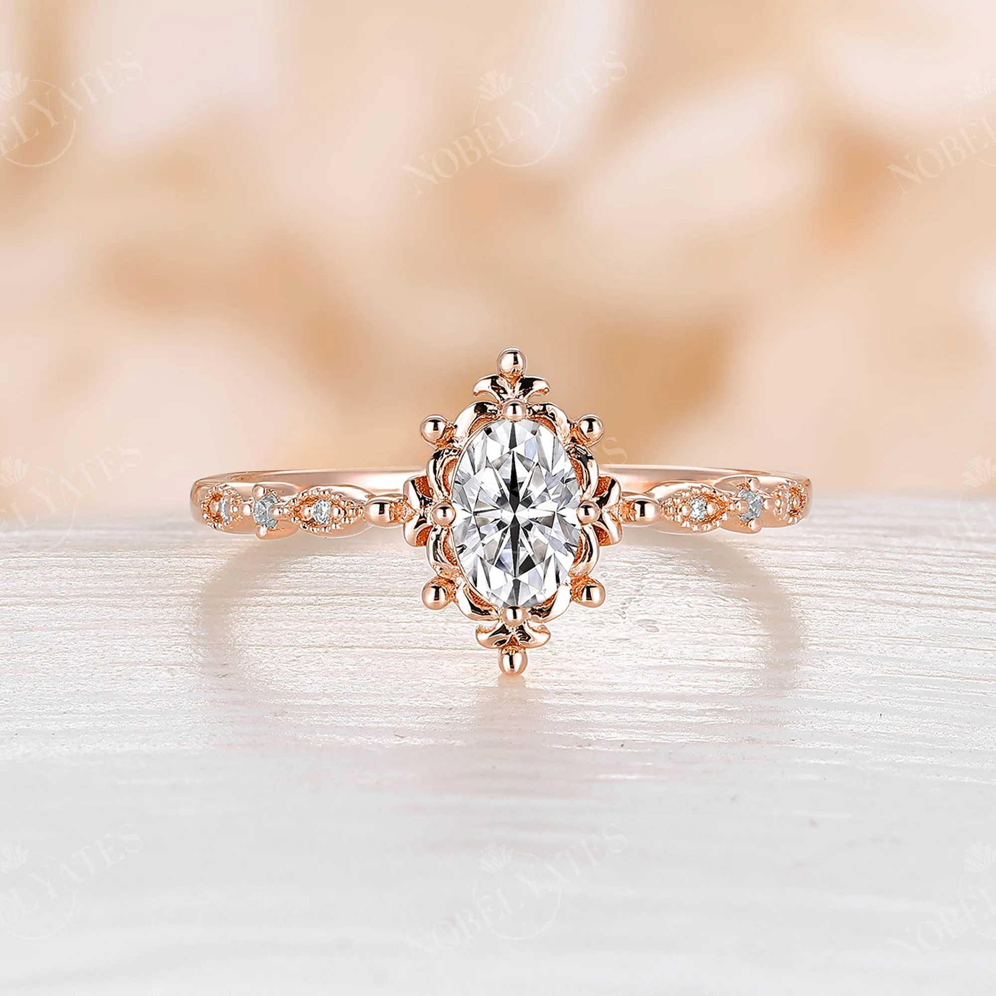 Oval Shape Moissanite Rose Gold Filigree Engagement Ring Vintage