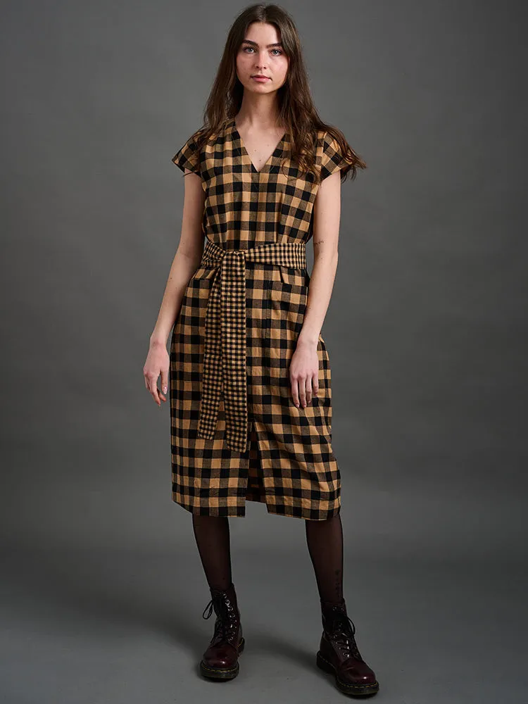 Padma Pocket Dress - Black and Tan Mix