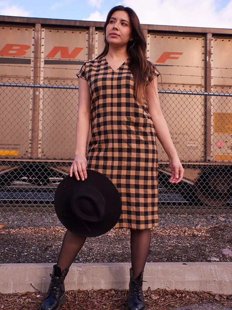 Padma Pocket Dress - Black and Tan Mix