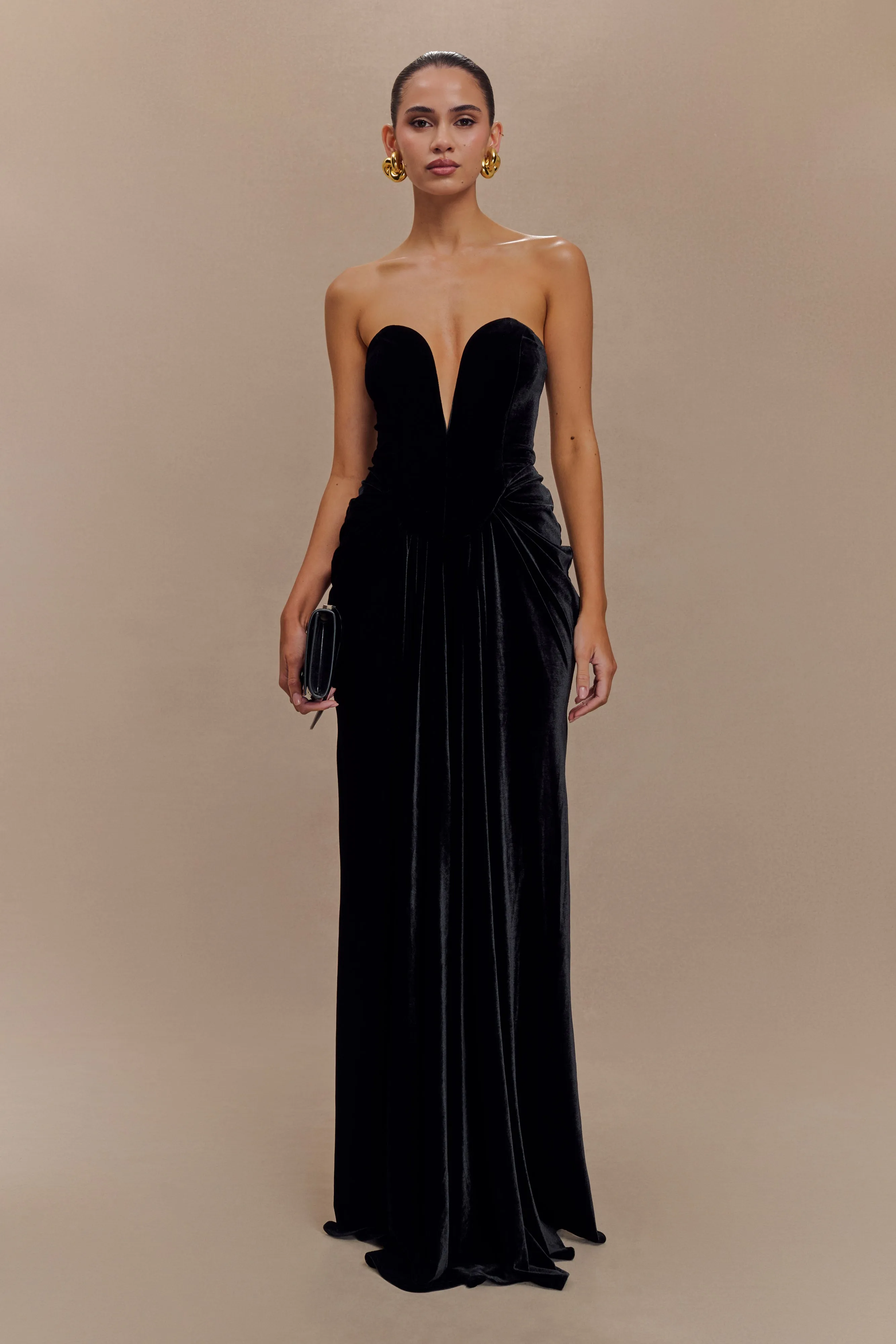 Paige Strapless Velvet Maxi Dress - Black