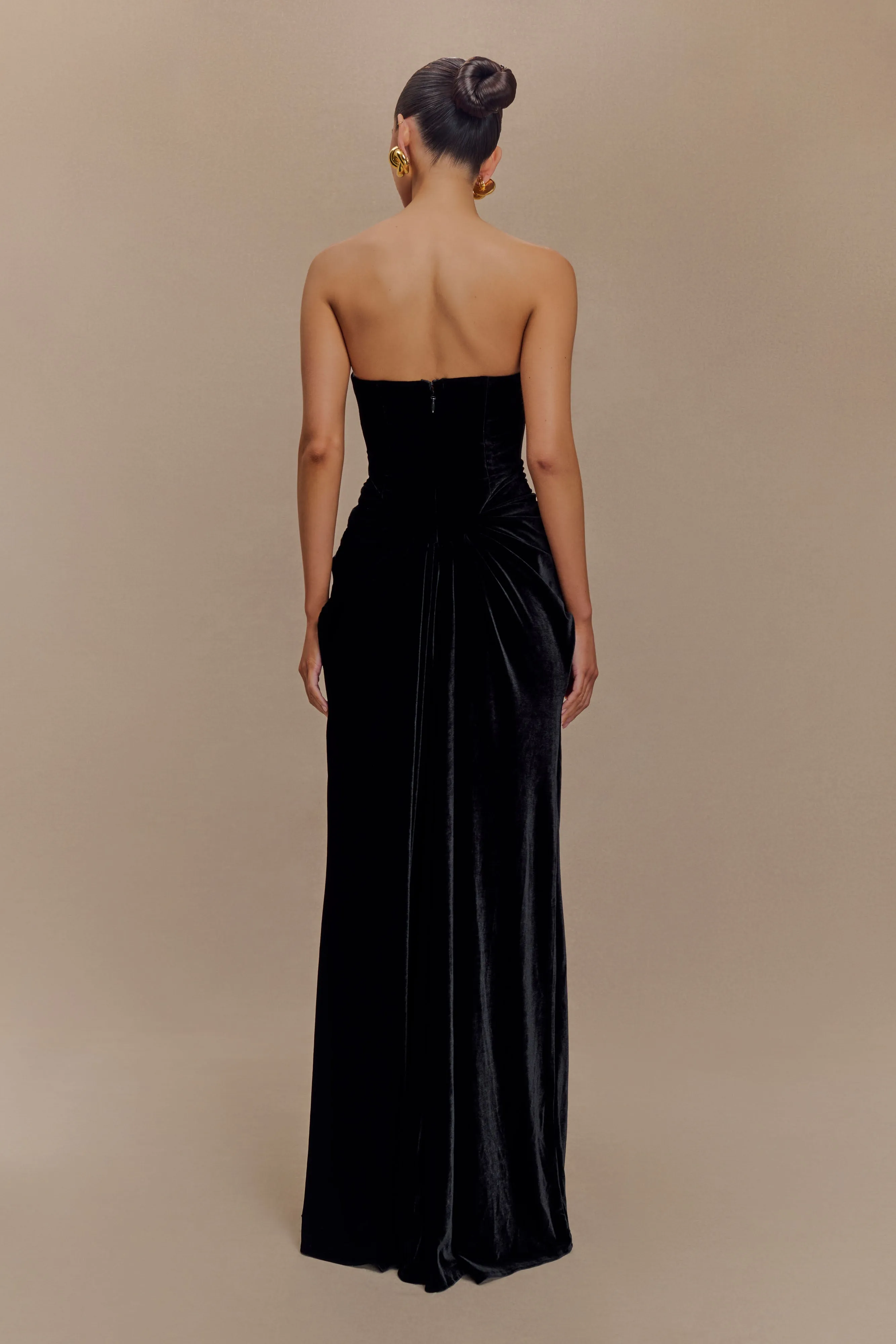 Paige Strapless Velvet Maxi Dress - Black