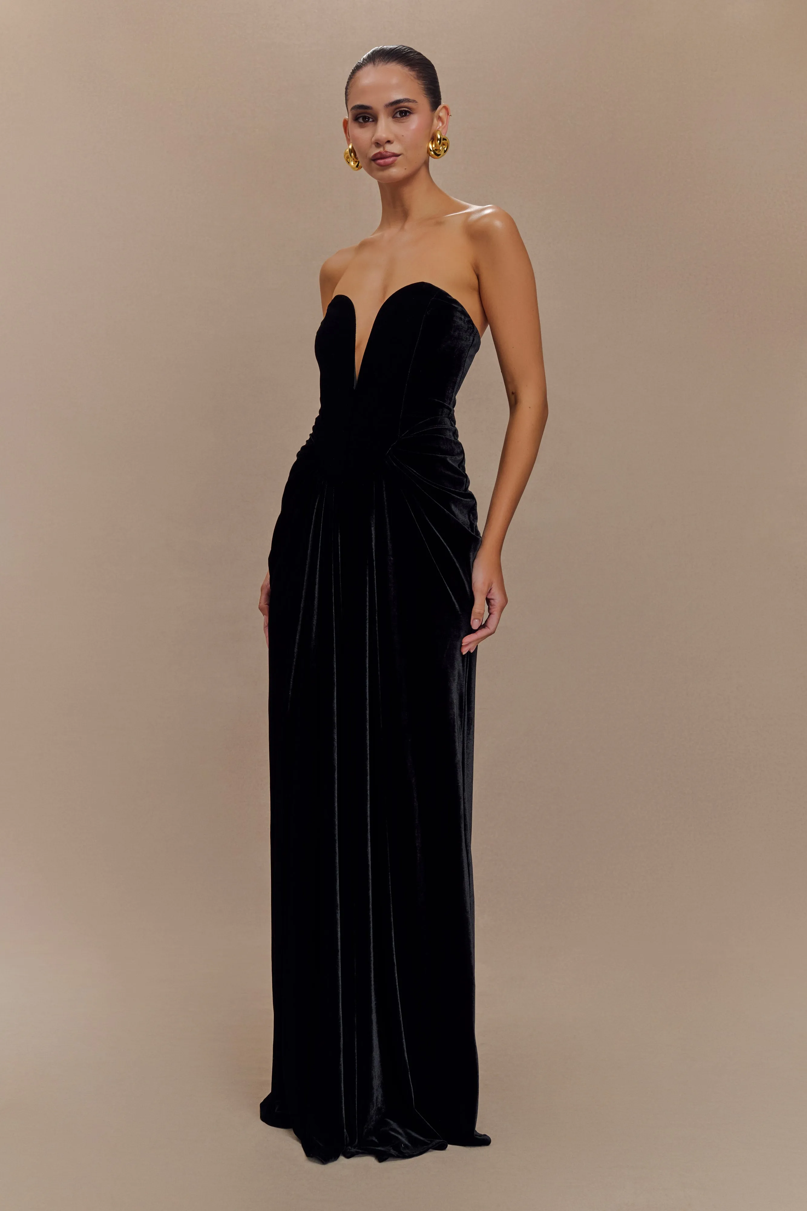 Paige Strapless Velvet Maxi Dress - Black