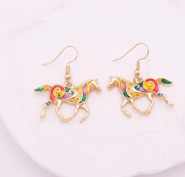 Painted Pony Enamel Horse Earrings for Women