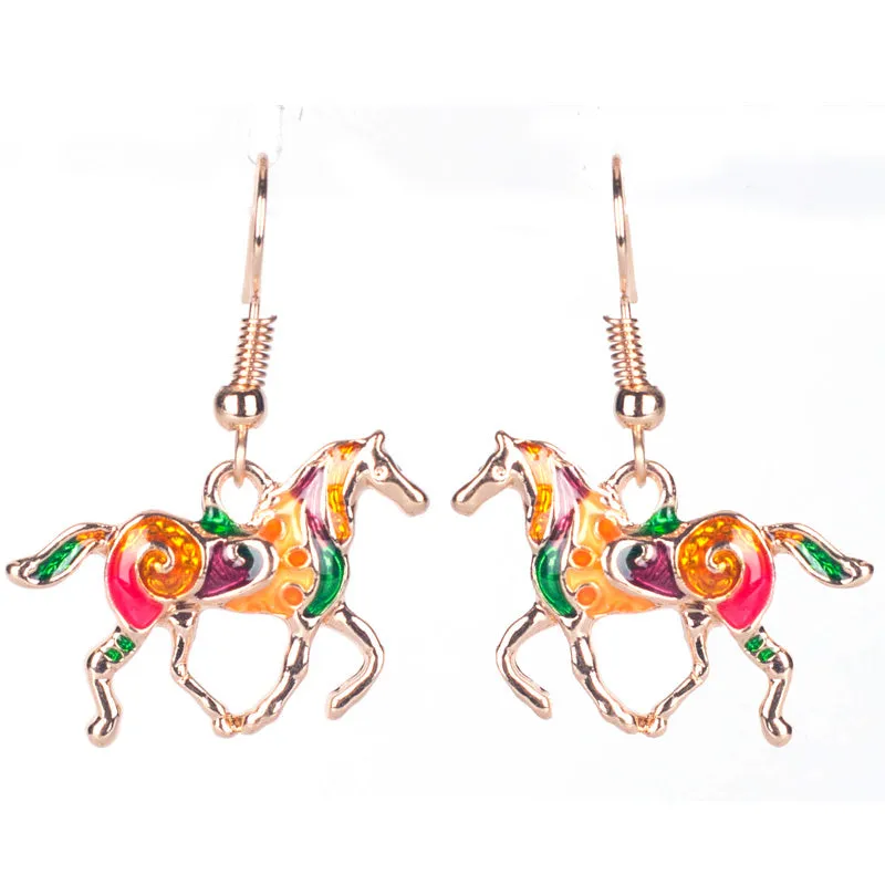 Painted Pony Enamel Horse Earrings for Women