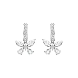 Papillon: Silver rhodium plated with Marquise-cut CZ glasswing butterfly hoop earrings