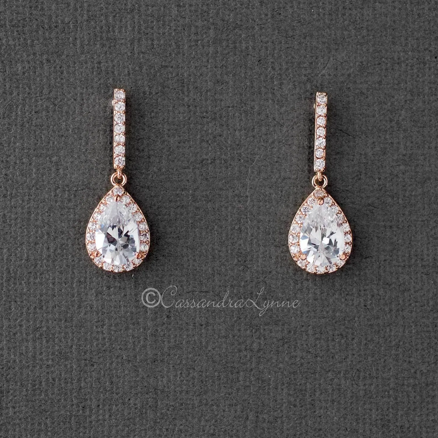 Pave Pear Drop CZ Wedding Earrings