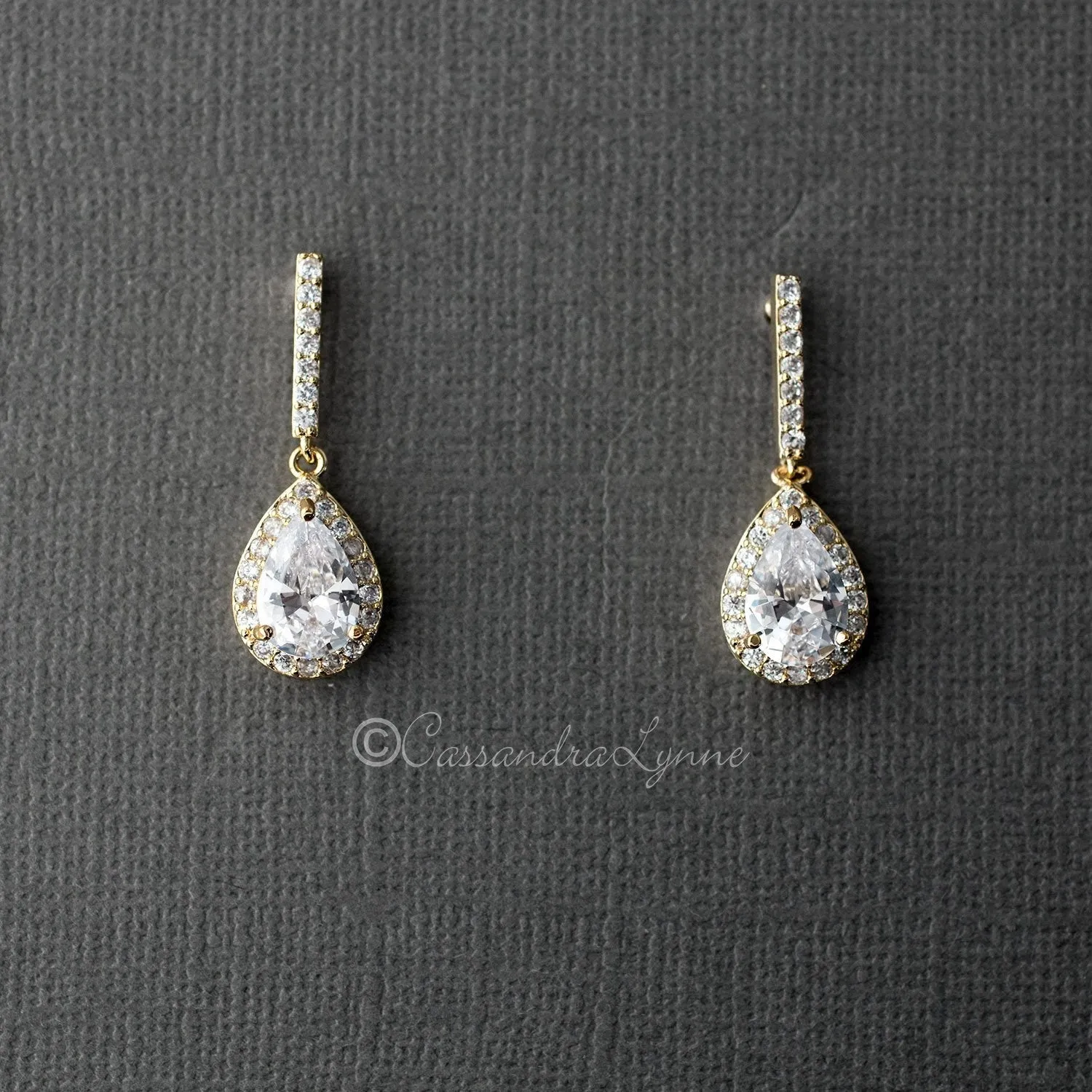 Pave Pear Drop CZ Wedding Earrings