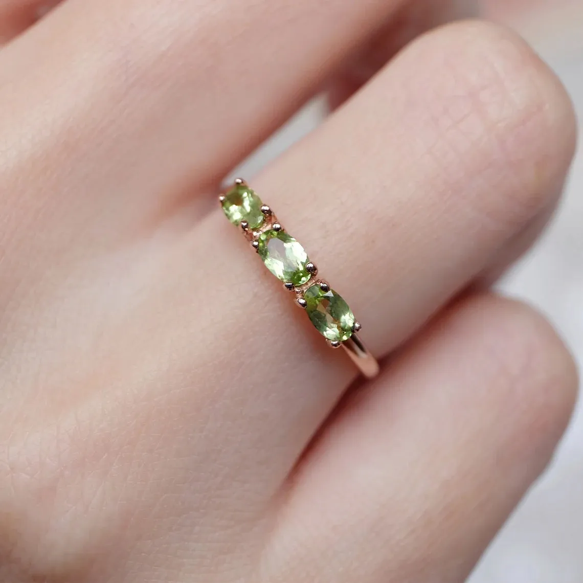 Peridot Promise Ring  -  14k Rose Gold Vermeil Ring