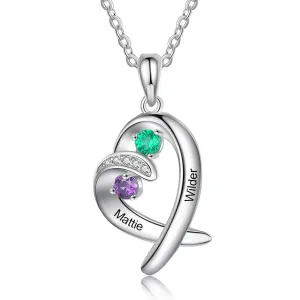 Personalized 2 Stones 2 Names Heart Pendants