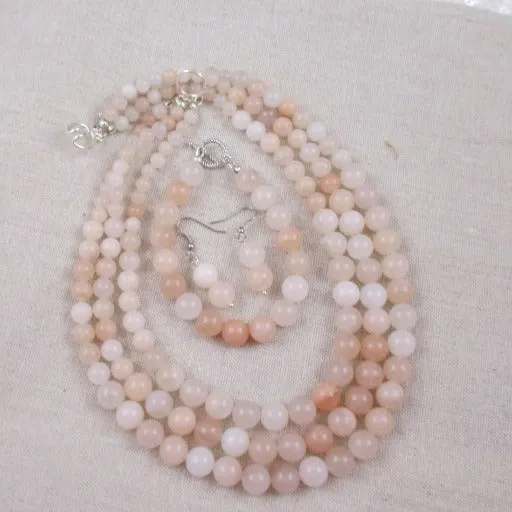 Pink Gemstone Designer Necklace, Bracelet & Earrings Jewelry Set