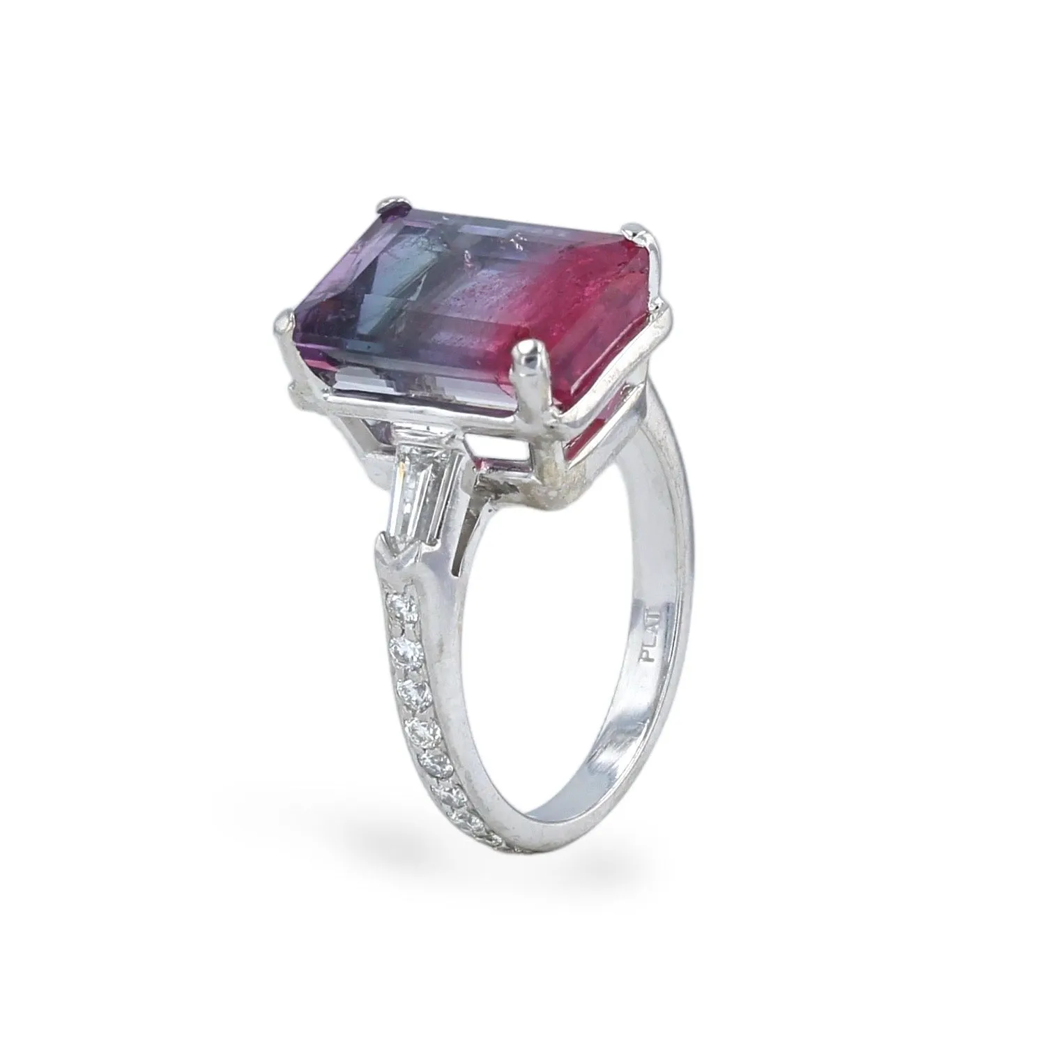 Platinum and watermelon tourmaline diamond ring