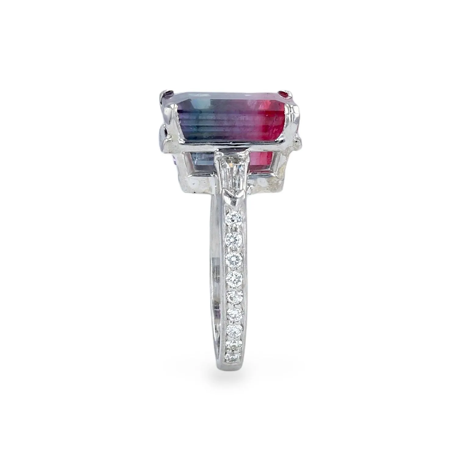 Platinum and watermelon tourmaline diamond ring