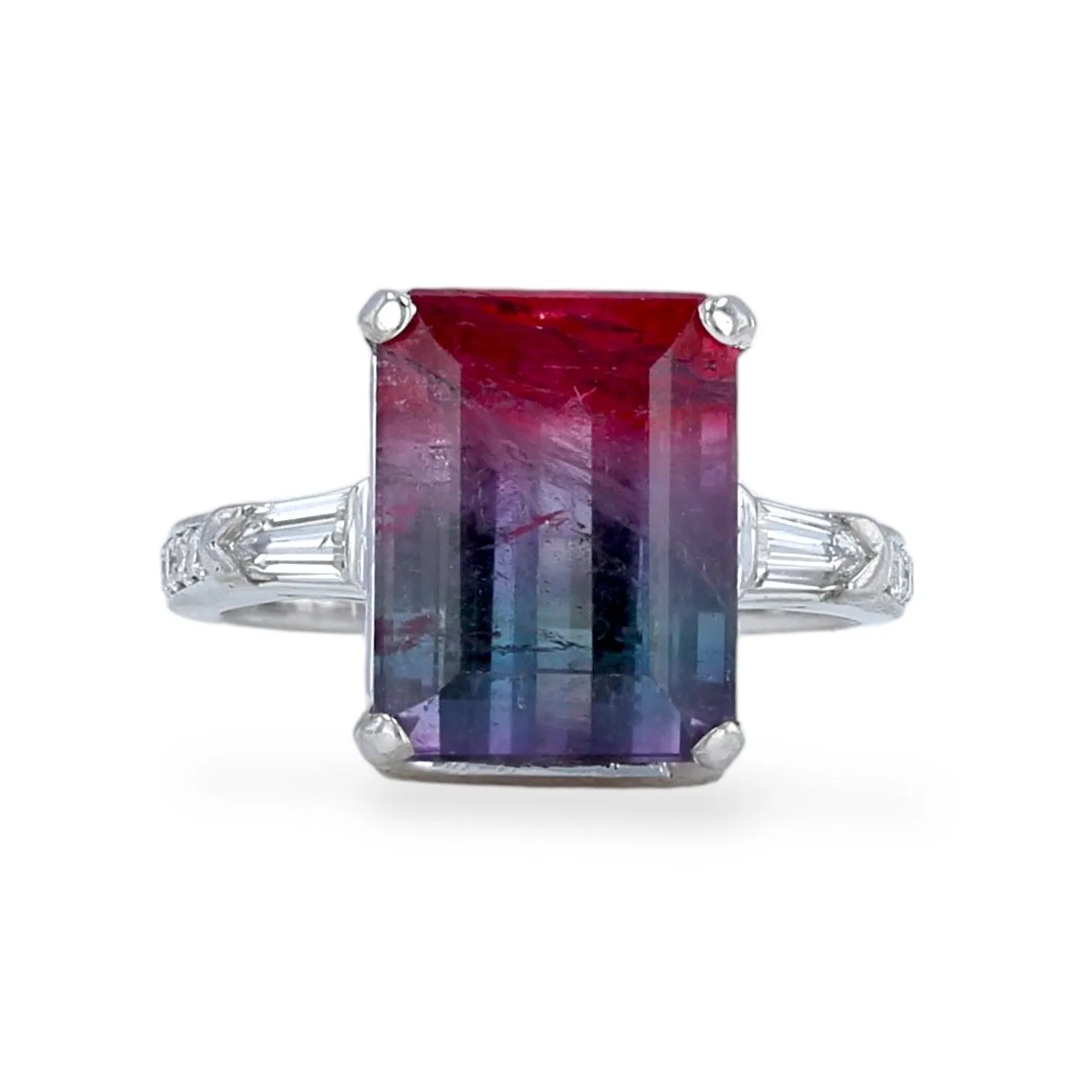 Platinum and watermelon tourmaline diamond ring