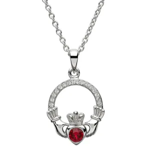 Platinum Plated July Claddagh Pendant