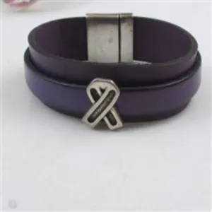 Purple Awareness Cuff Leather Bracelet