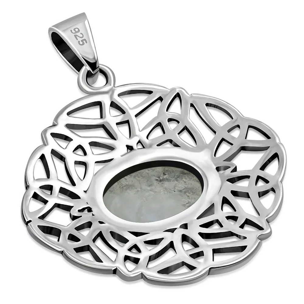 Rainbow Moonstone Oval Celtic Knot Silver Pendant