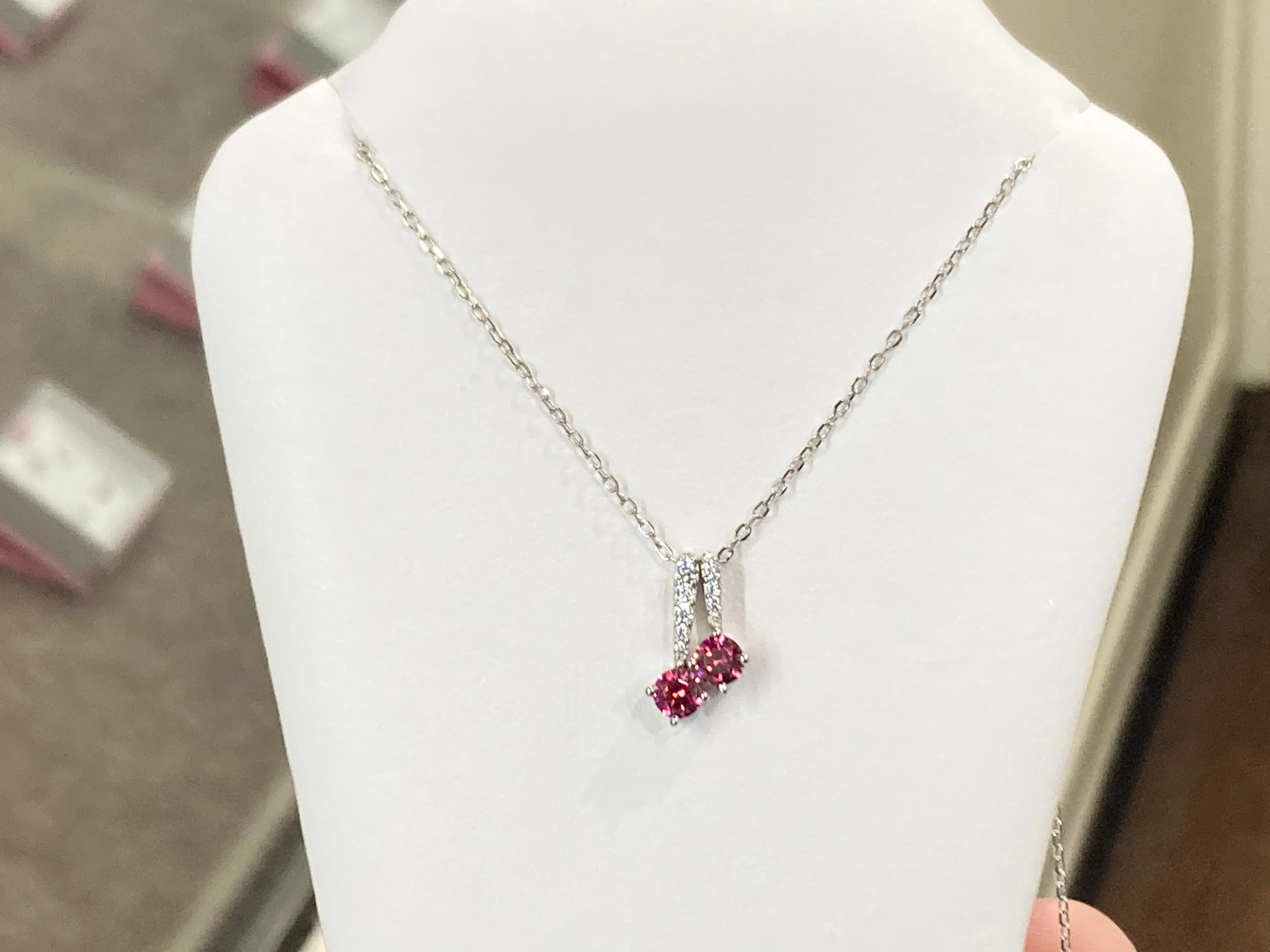 Red Swarovski Zirconia Silver Adjustable Necklace