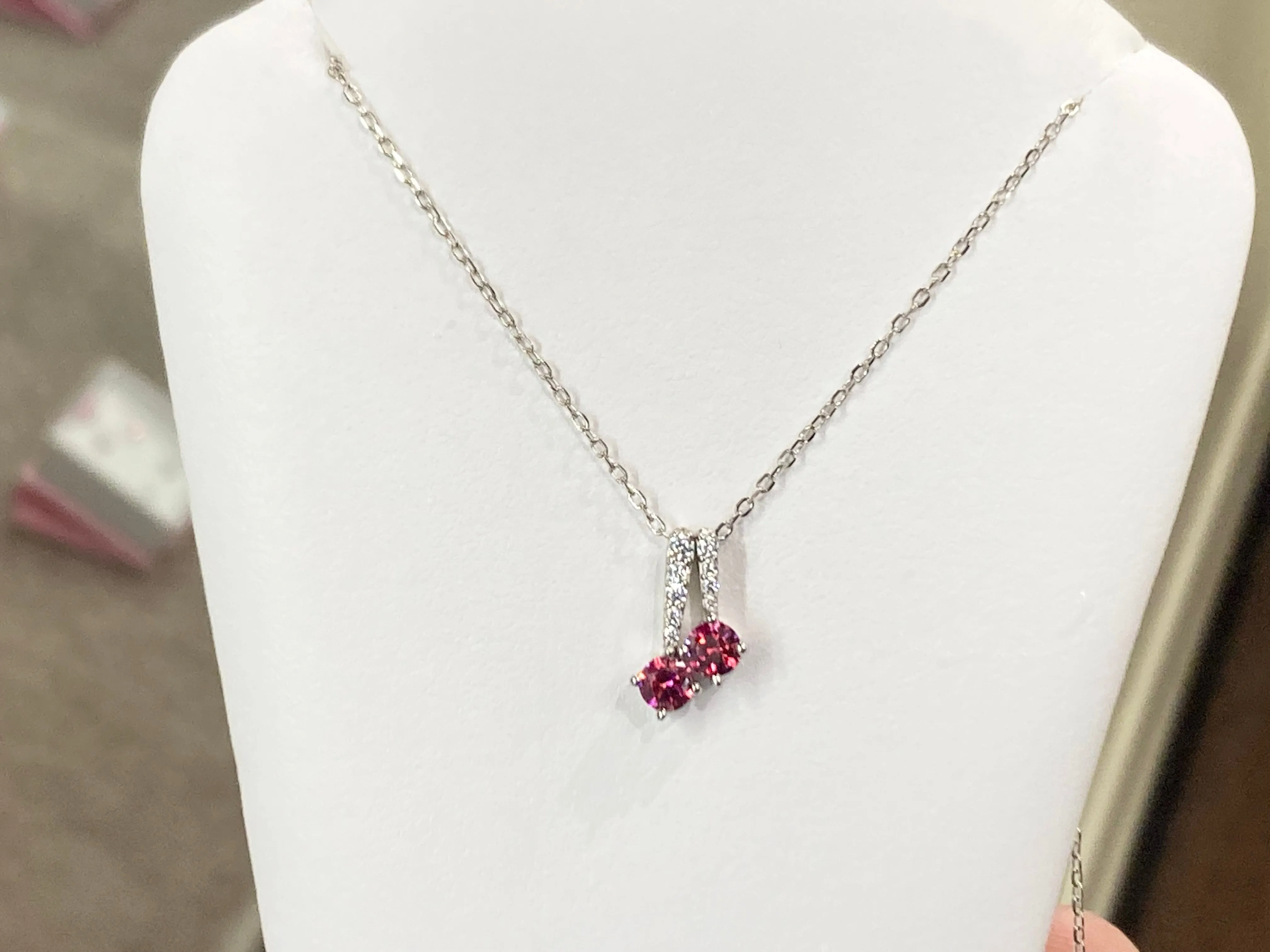 Red Swarovski Zirconia Silver Adjustable Necklace