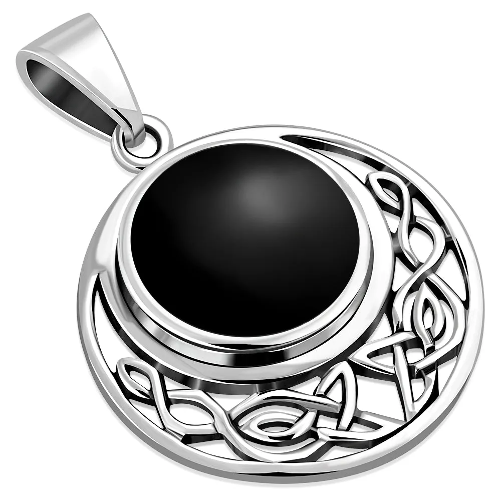 Round Celtic Knot Black Onyx Silver Pendant