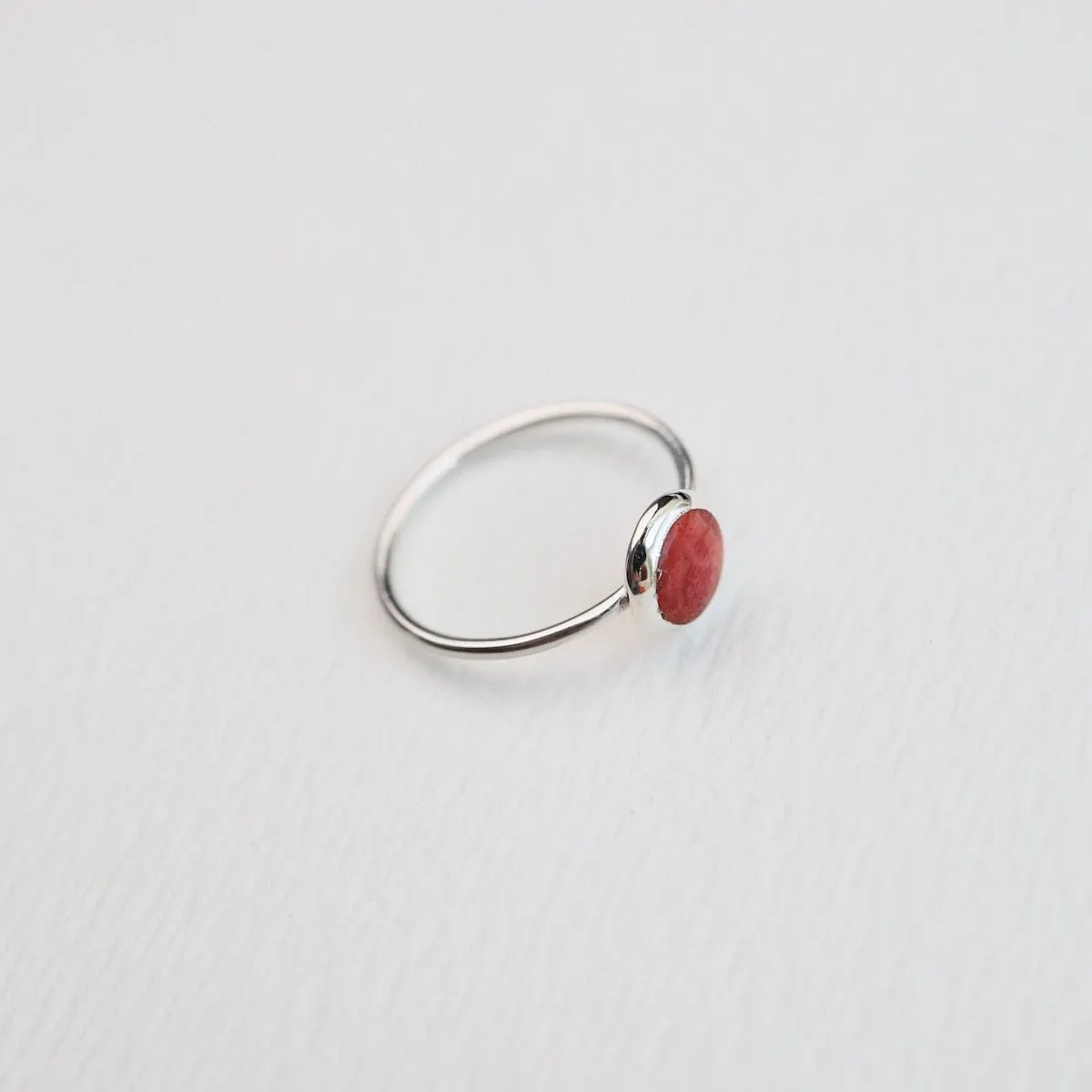 Round Compressed Red Coral Silver Ring