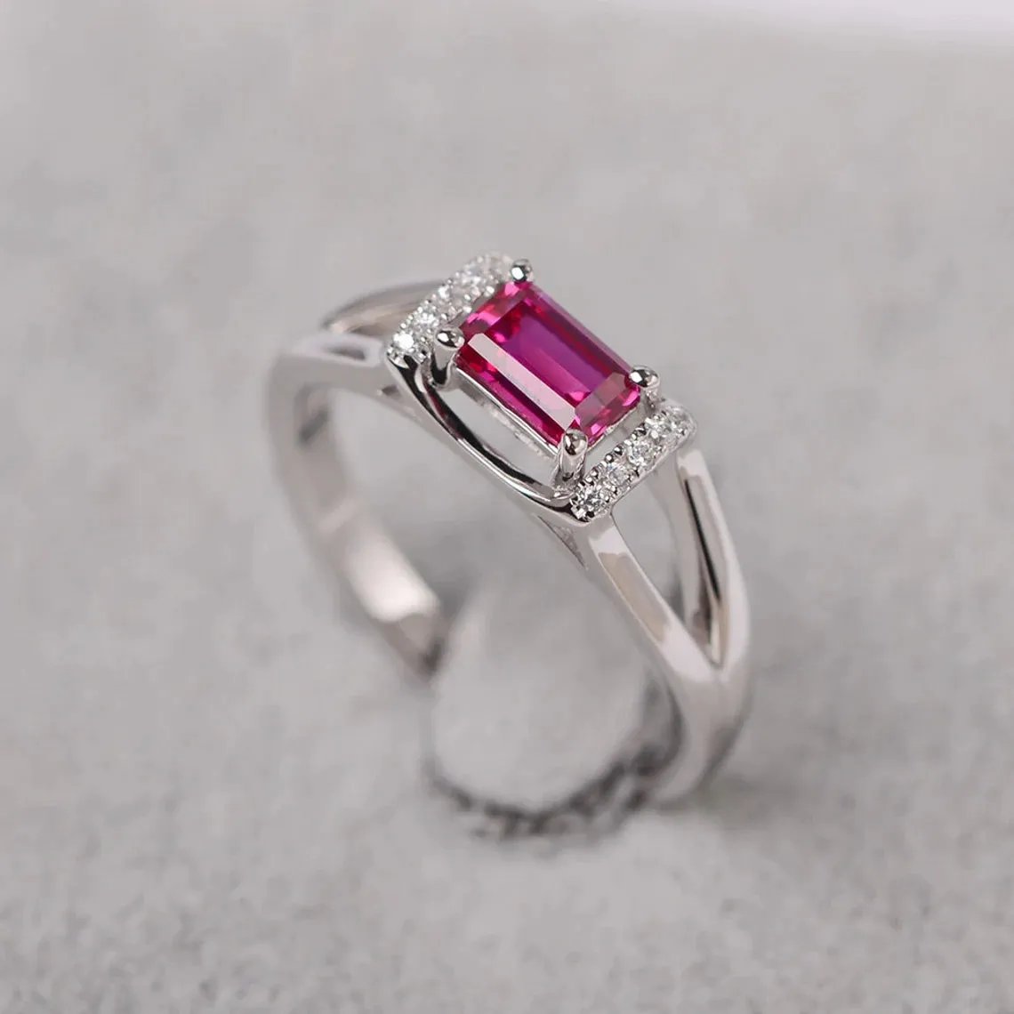 Ruby Octagon Cut Wedding  Ring - 925 Sterling Silver RIng