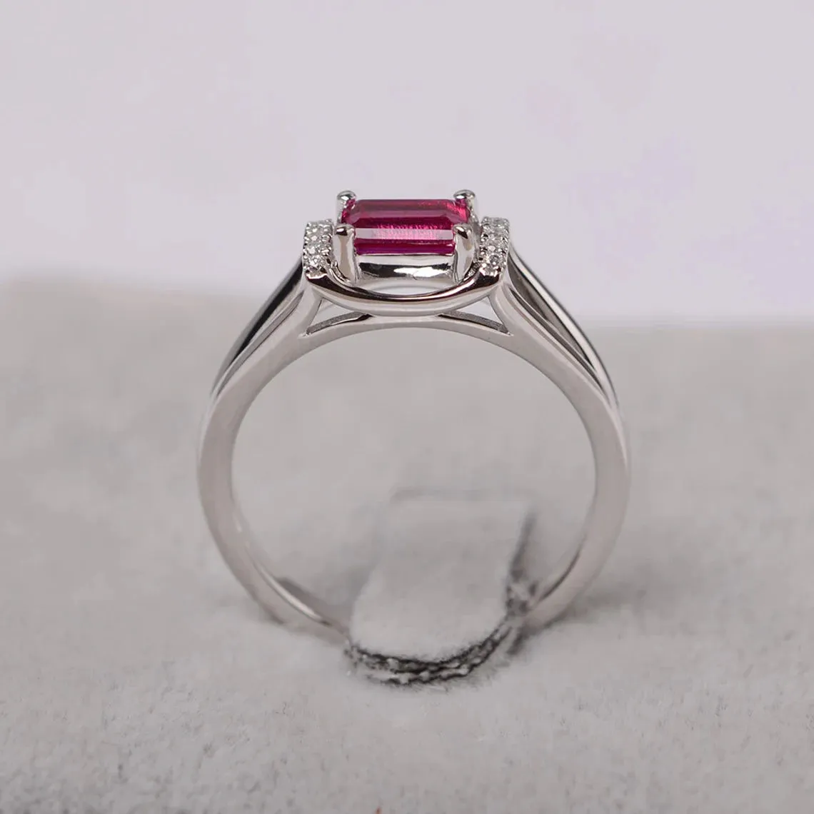 Ruby Octagon Cut Wedding  Ring - 925 Sterling Silver RIng