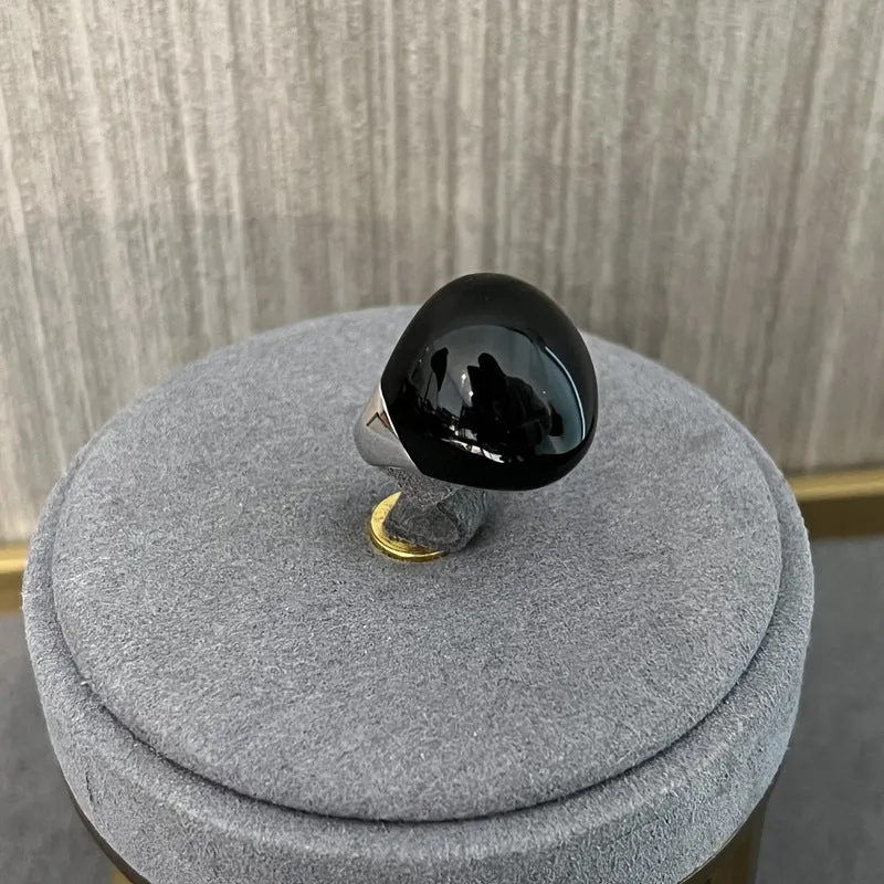 S925 Sterling Silver Irregular Black Onyx Wide Rings