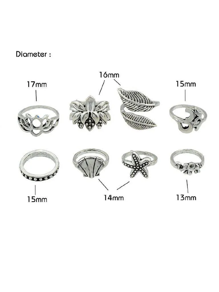 Seashell Starfish Vintage Ring Seven Piece Set