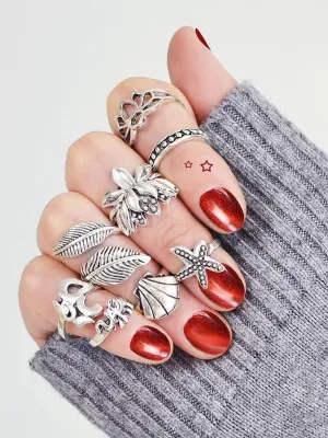 Seashell Starfish Vintage Ring Seven Piece Set