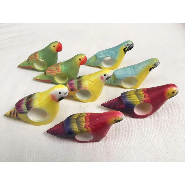 Set of 8 Hand Carved Tropical Bird Napkin Rings