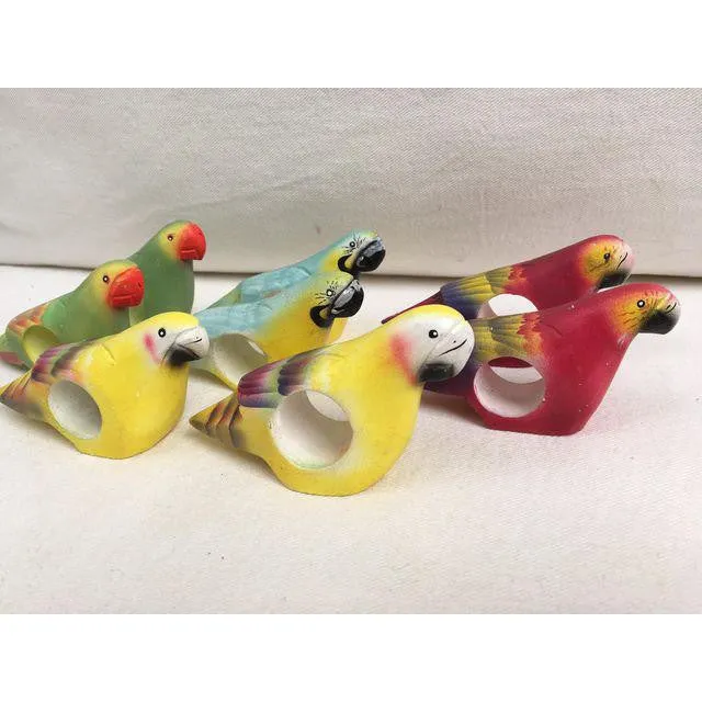 Set of 8 Hand Carved Tropical Bird Napkin Rings